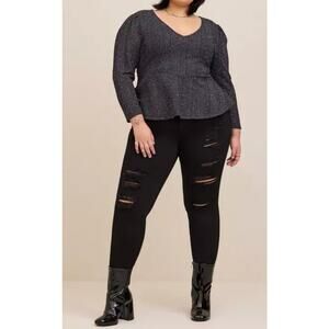 Torrid NWT Rainbow Boucle V-Neck Peplum Top Large 12 Torrid 0 black